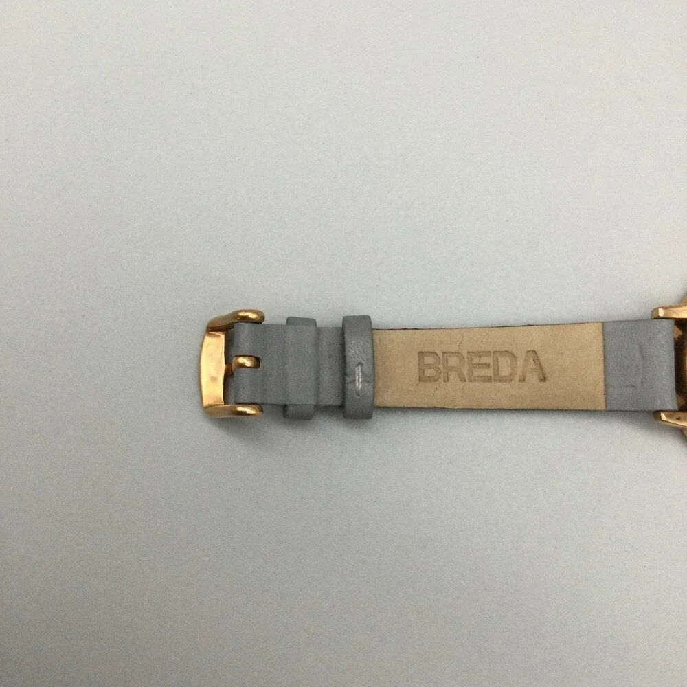 Breda Womens Watch 37mm Silver Gold Tone Gray Leather Strap New Battery